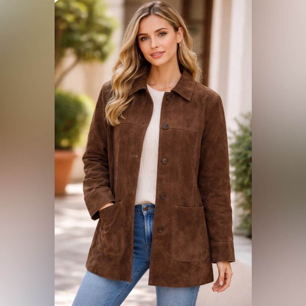 NWT Via Accenti Leather Duster Jacket Women A8 Brown Lined Western Suede Vintage
